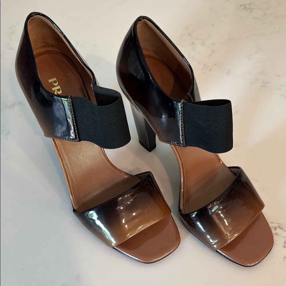 Prada Glossy Black and Brown Heels